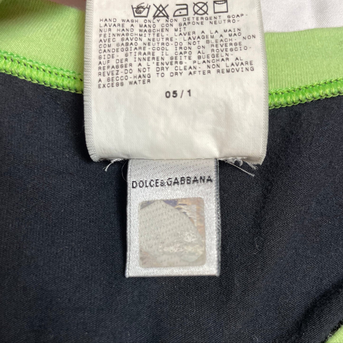 Y2K D&G by Dolce & Gabbana Black & Lime Trim Logo Tee | UK 6–8