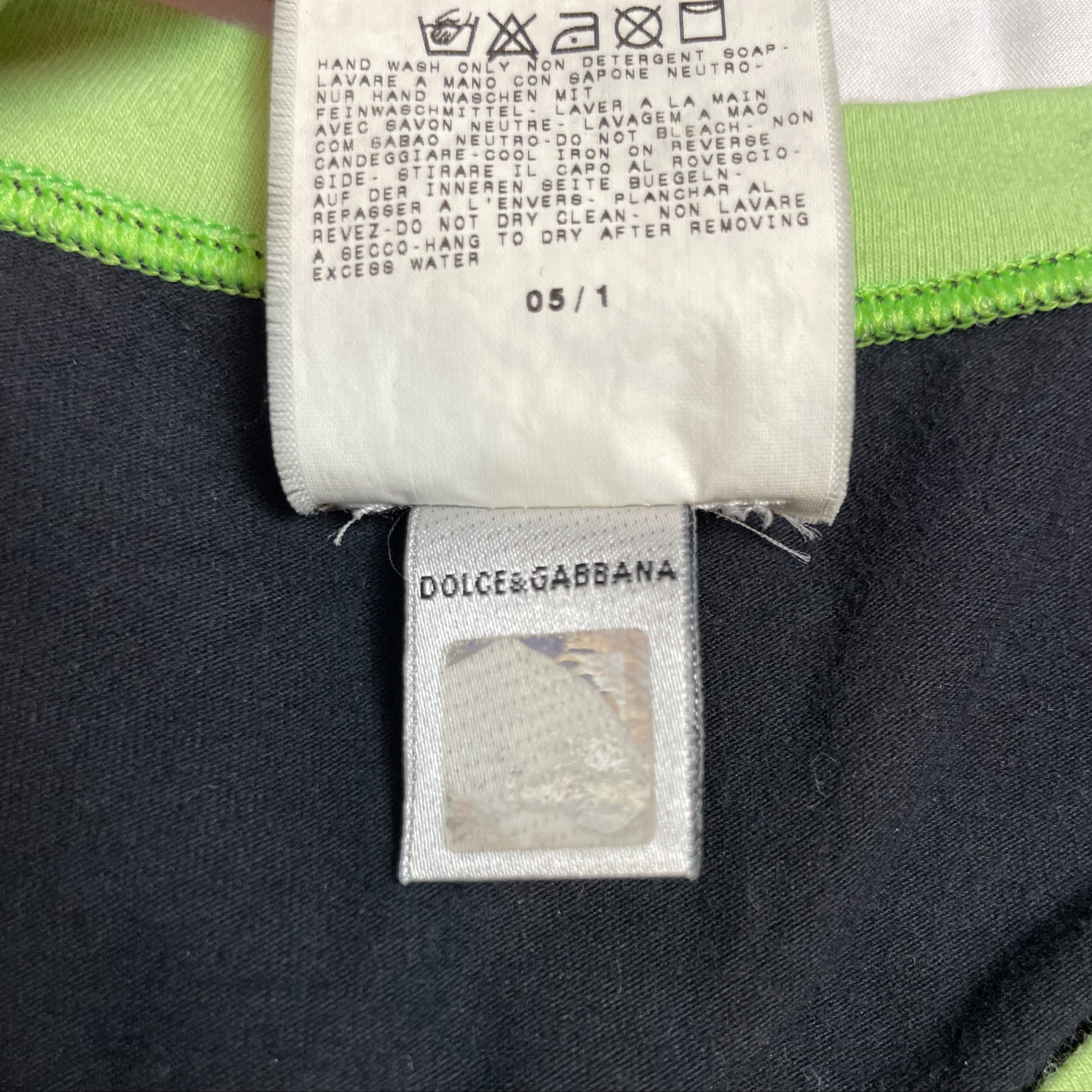 Y2K D&G by Dolce & Gabbana Black & Lime Trim Logo Tee | UK 6–8