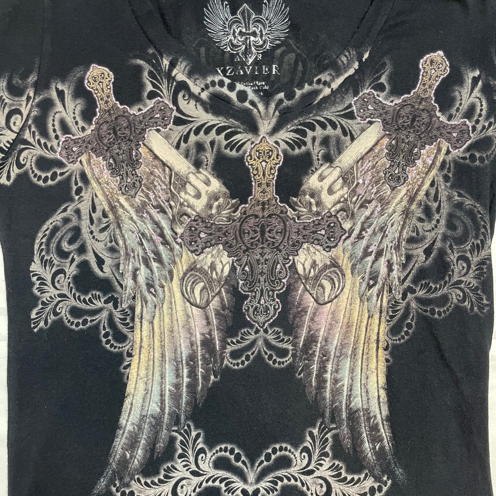 Y2K Xzavier USA Wing Rhinestone Graphic Tee | UK 8-10