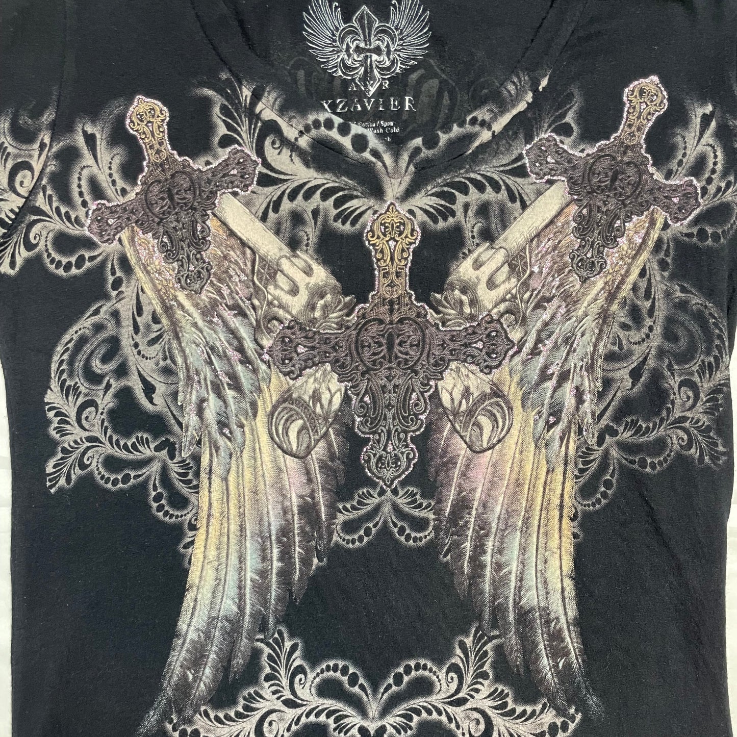 Y2K Xzavier USA Wing Rhinestone Graphic Tee | UK 8-10