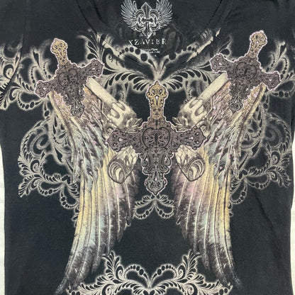 Y2K Xzavier USA Wing Rhinestone Graphic Tee | UK 8-10