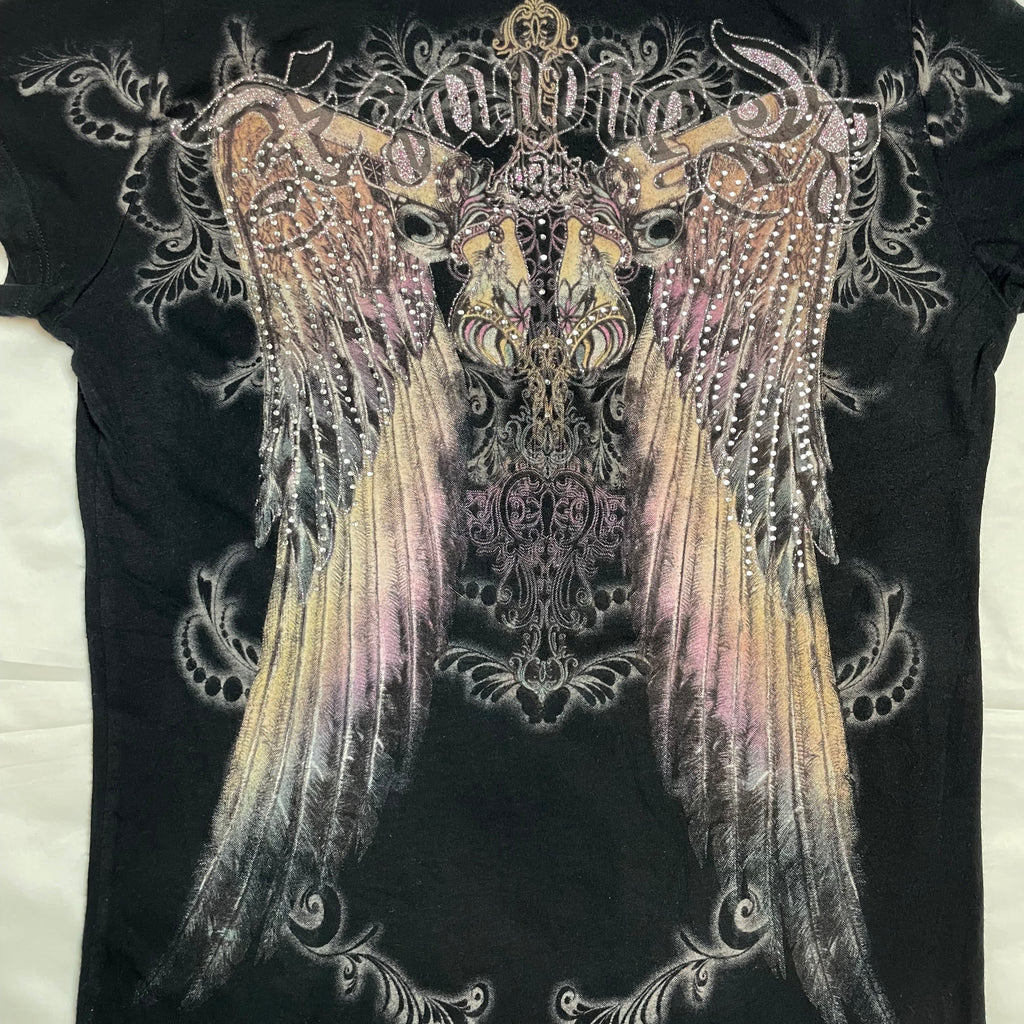 Y2K Xzavier USA Wing Rhinestone Graphic Tee | UK 8-10