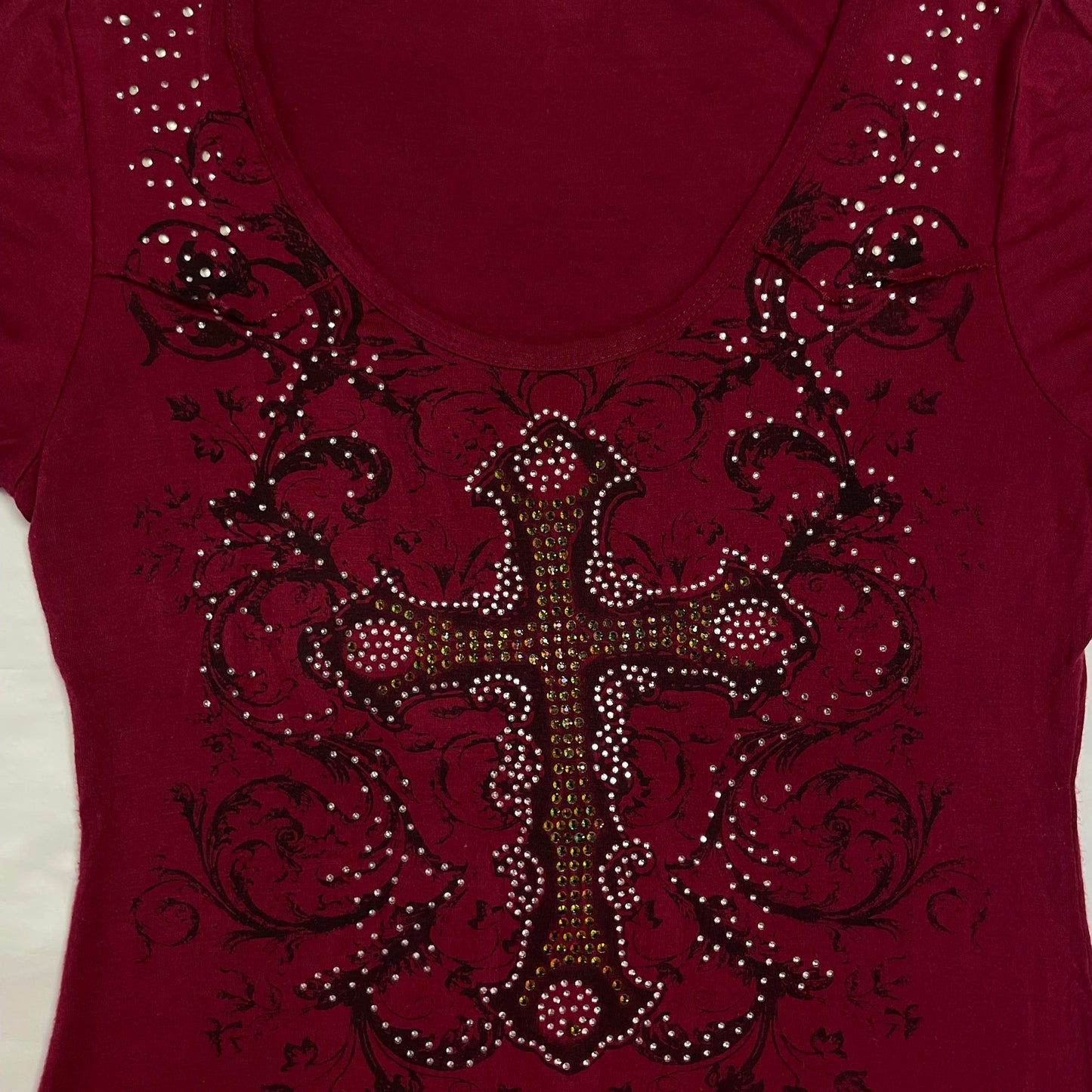 Vintage Y2K Liberty Wear Rhinestone Cross Tee | Best Fit UK 12-14