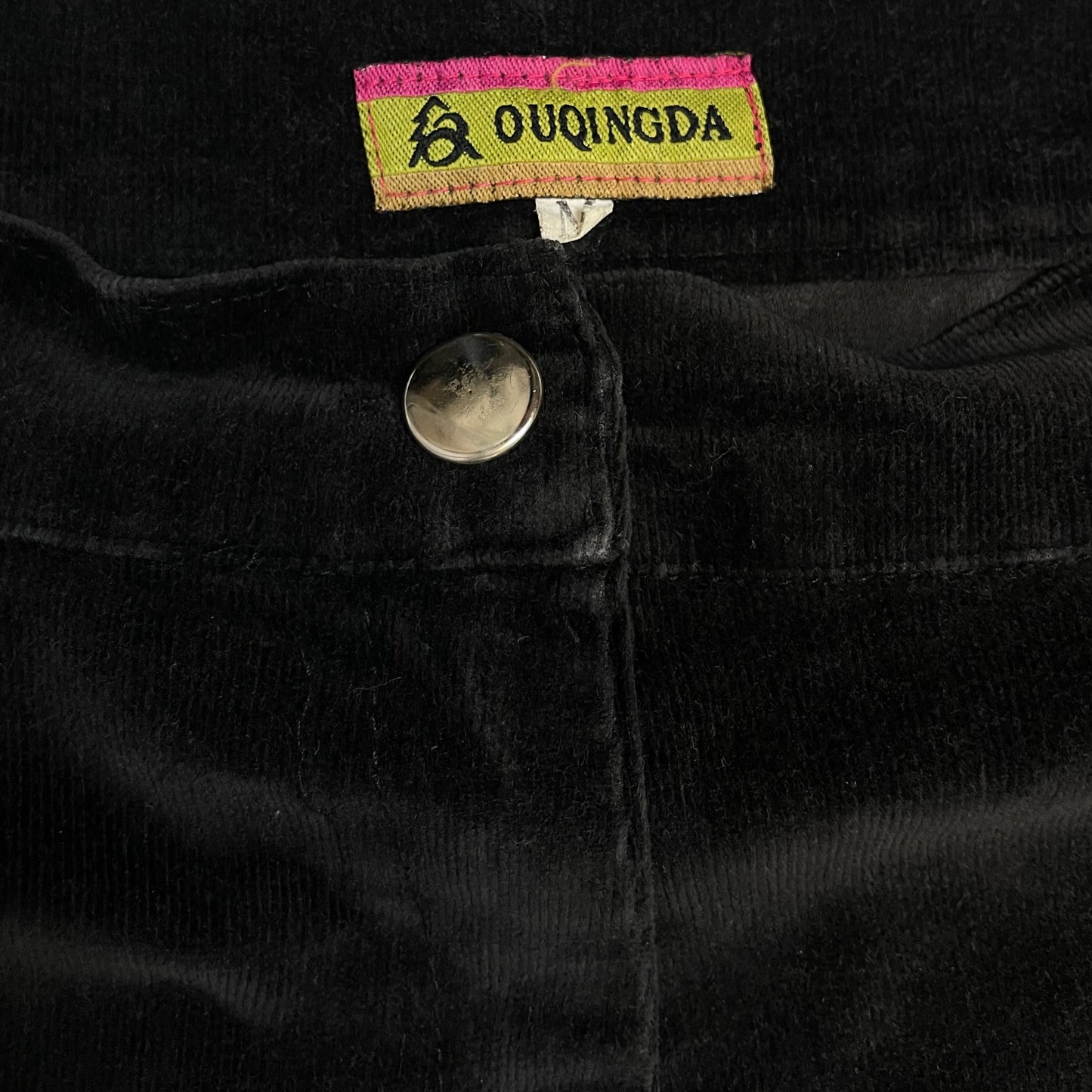 Black Velour Flares with Sequin Rose Patch | W28