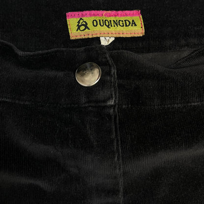 Black Velour Flares with Sequin Rose Patch | W28