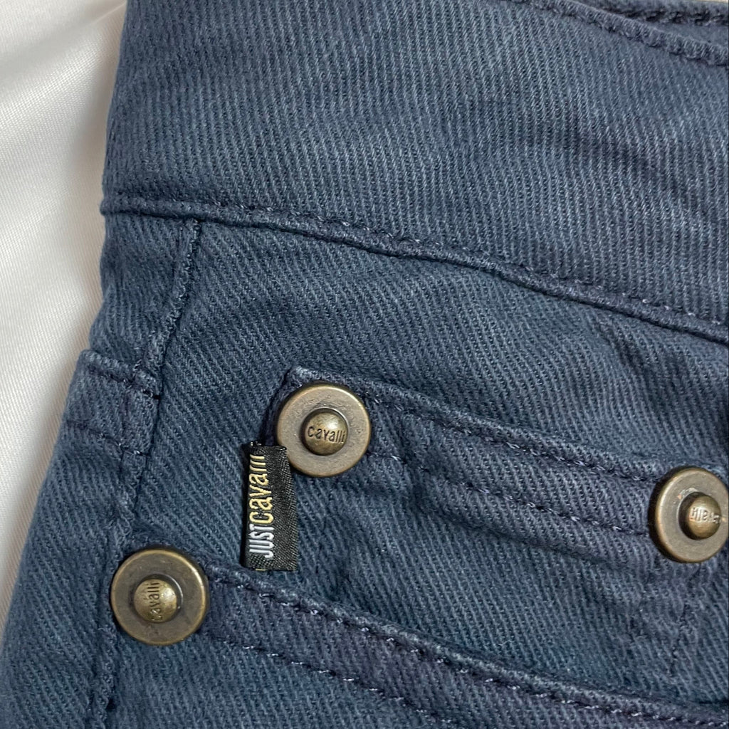 Just Cavalli Navy Rhinestone Logo Trousers (Made in Italy) | W30