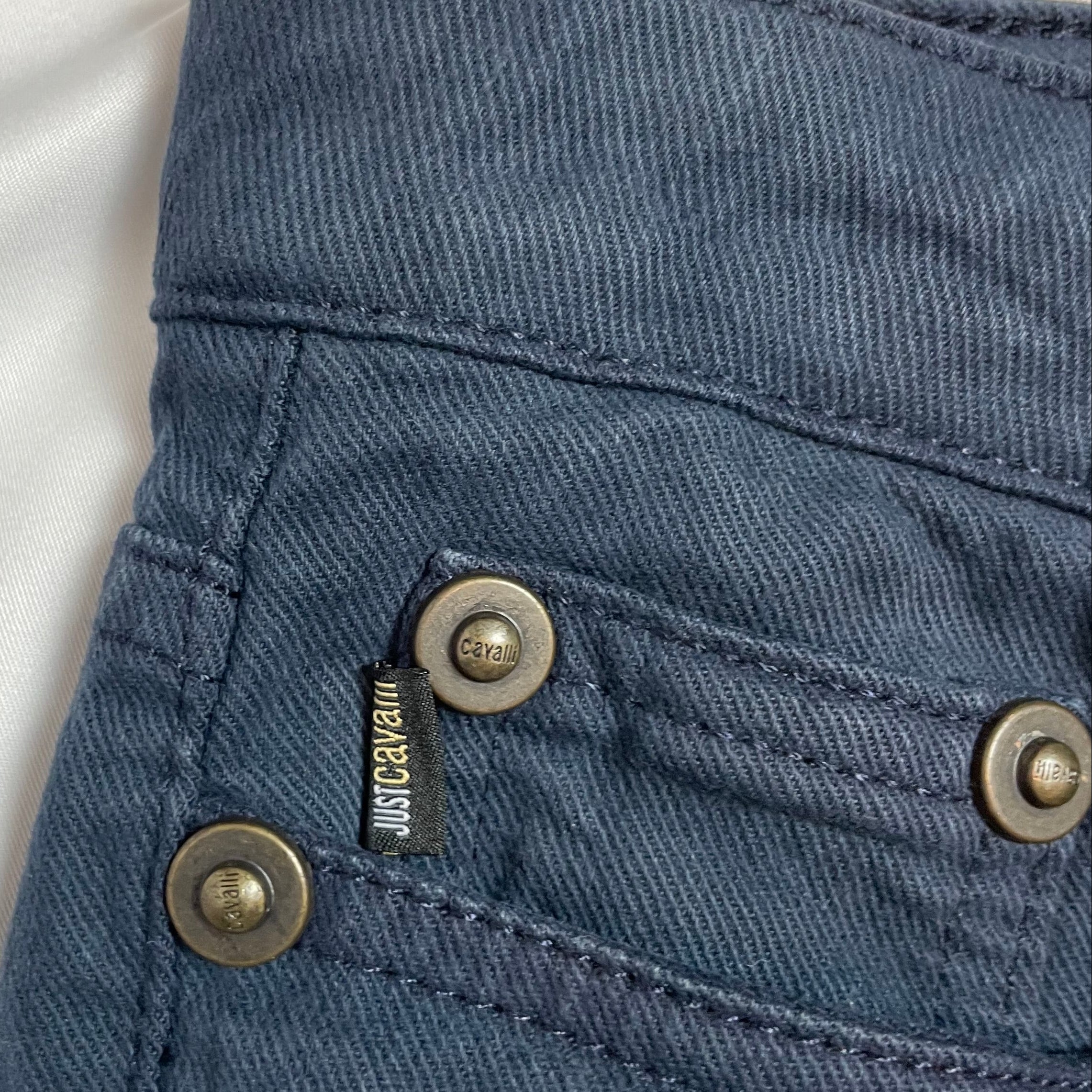 Just Cavalli Navy Rhinestone Logo Trousers (Made in Italy) | W30