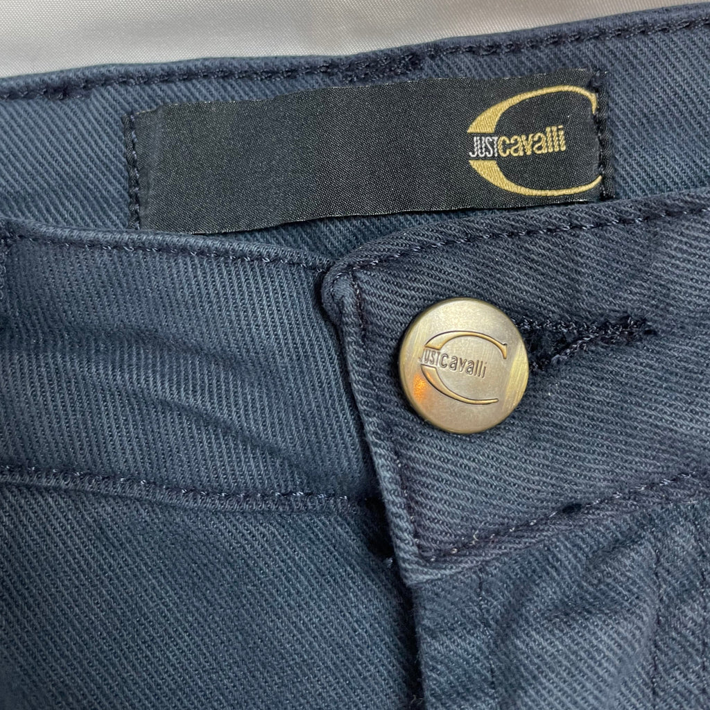 Just Cavalli Navy Rhinestone Logo Trousers (Made in Italy) | W30