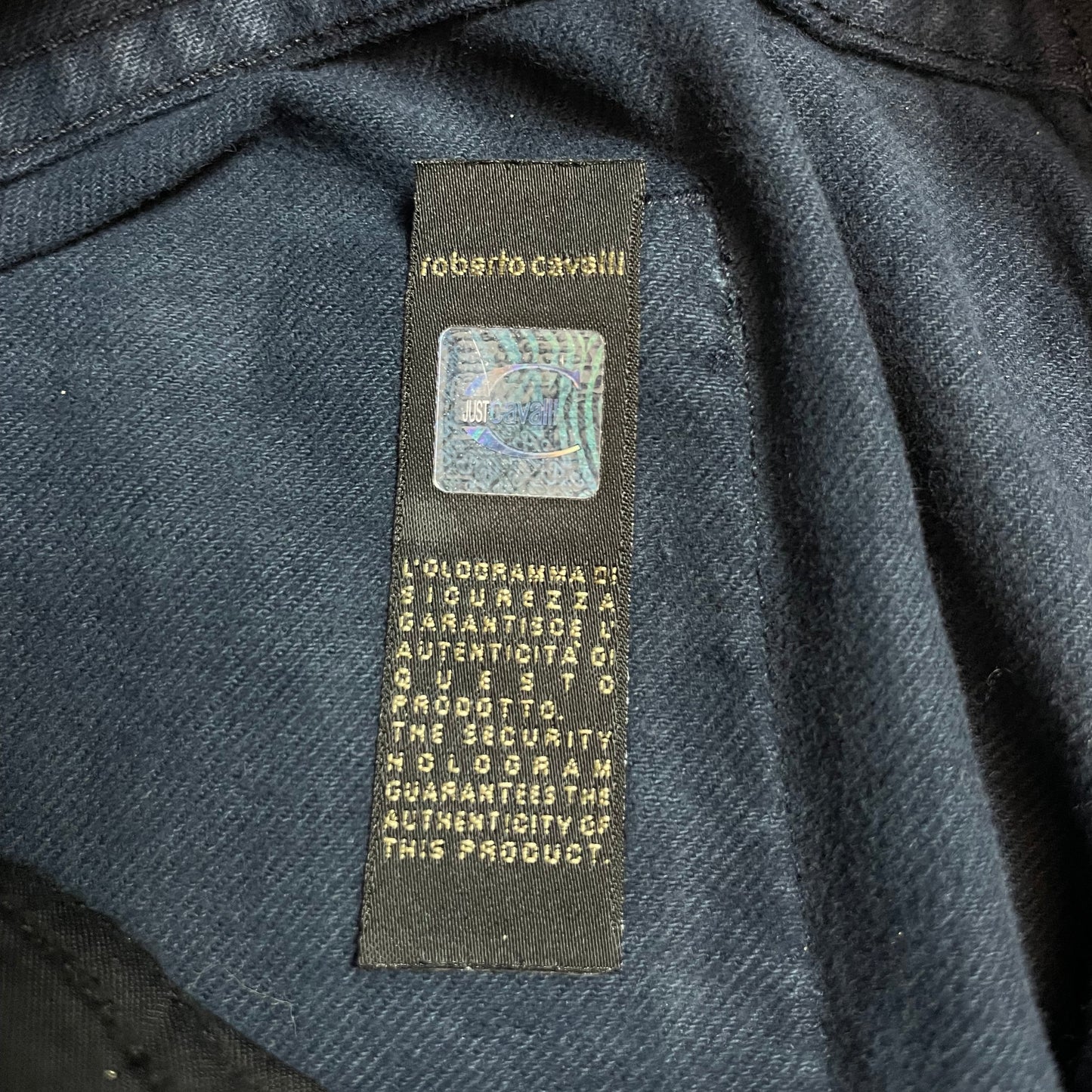 Just Cavalli Navy Rhinestone Logo Trousers (Made in Italy) | W30