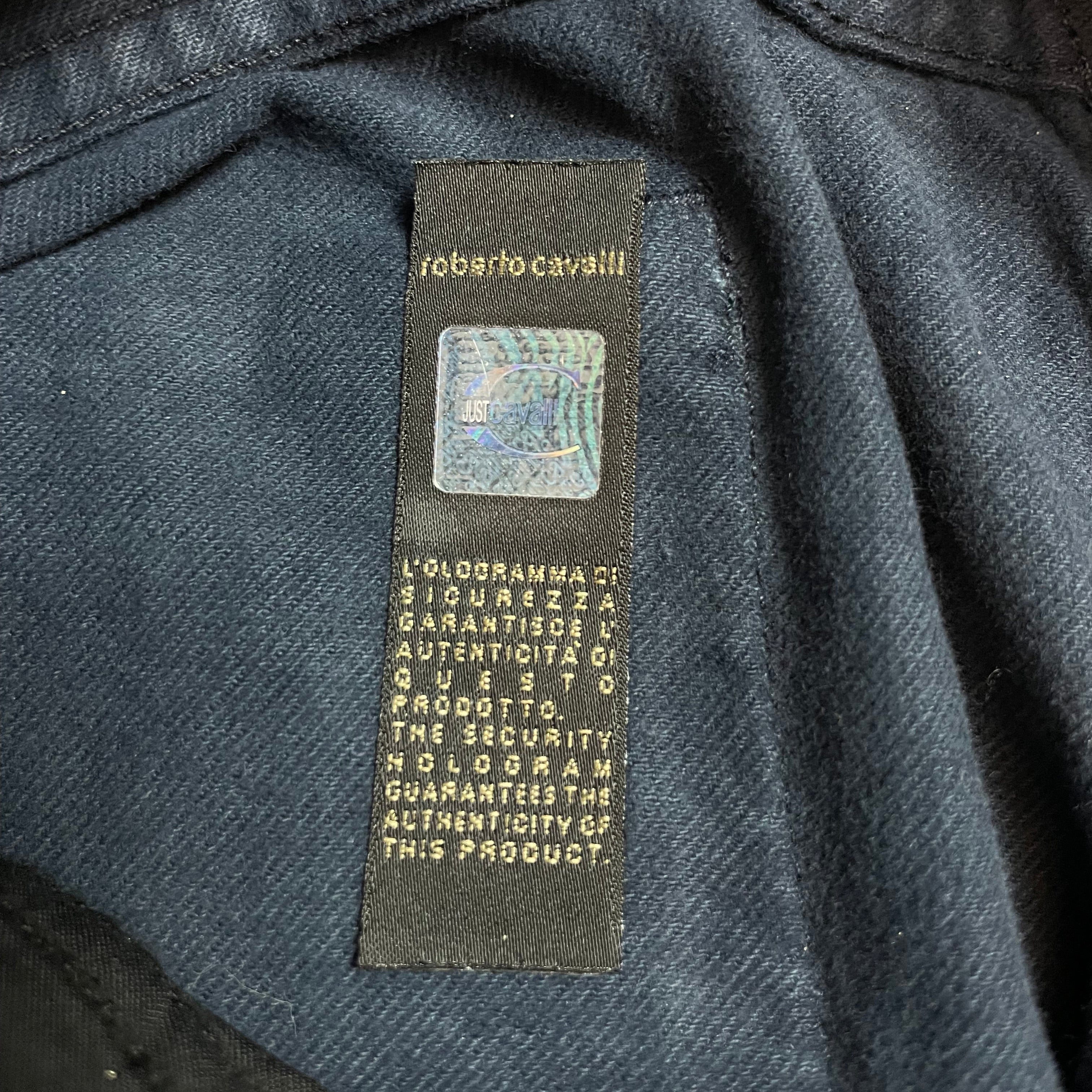 Just Cavalli Navy Rhinestone Logo Trousers (Made in Italy) | W30