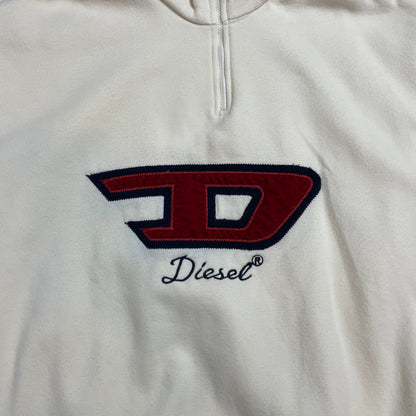 Vintage Diesel Cream Half-Zip Fleece with Red Logo | Men's XL