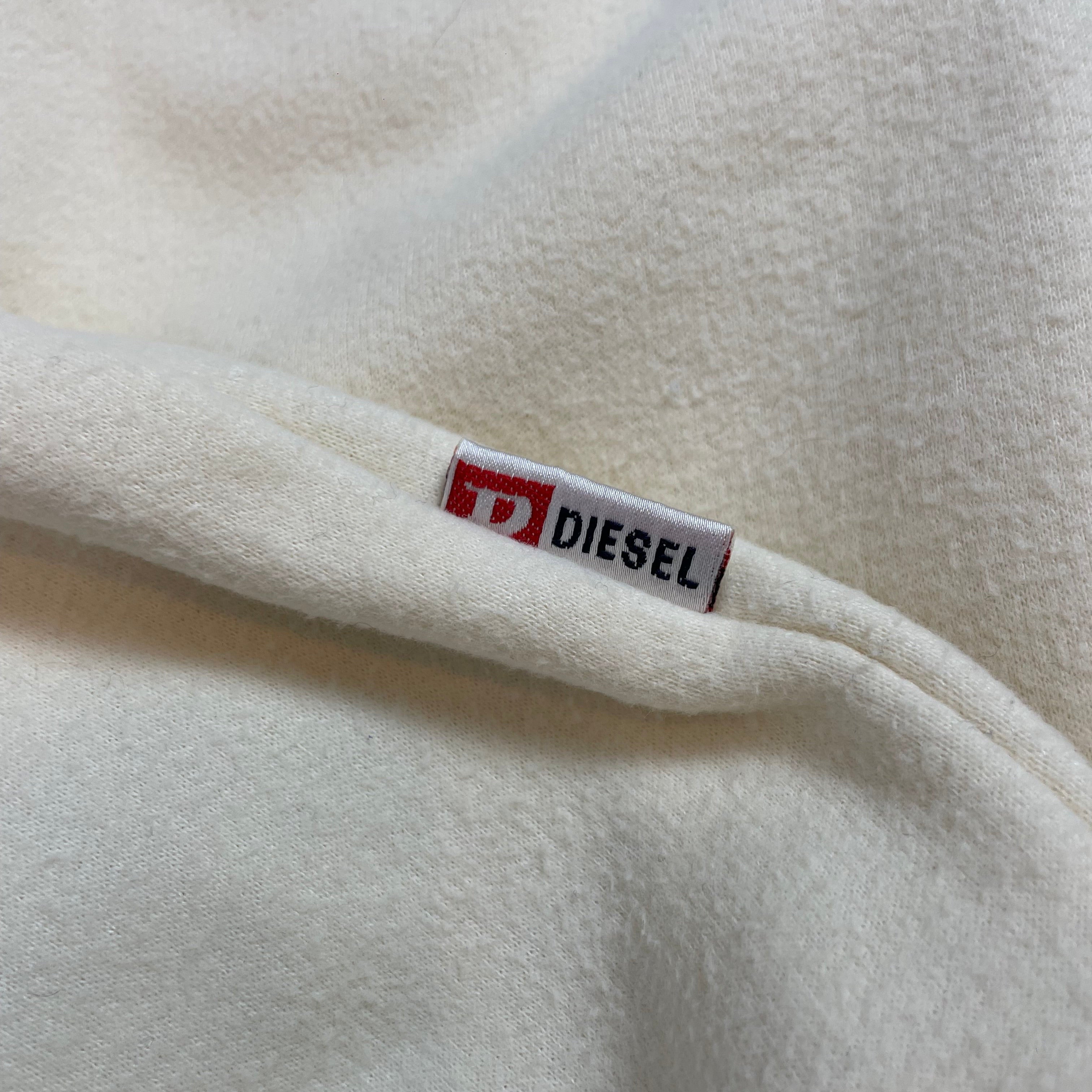Vintage Diesel Cream Half-Zip Fleece with Red Logo | Men's XL