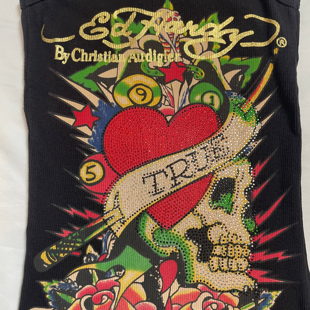 NWT Ed Hardy “True Love” Rhinestone Tank Top (Made in USA) | Best Fit UK 8