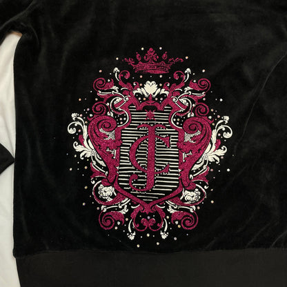 Rare Y2K Juicy Couture Black Velour Gothic Crest Zip Hoodie | Best Fit UK 8-10