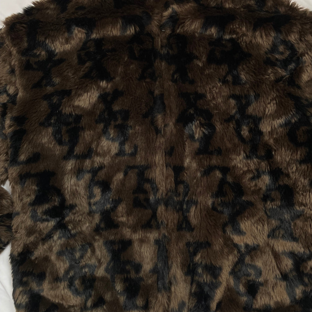 Rare X-girl Japan Faux Fur Monogram Logo Jacket | NYC × Tokyo Streetwear | Best Fit UK 10