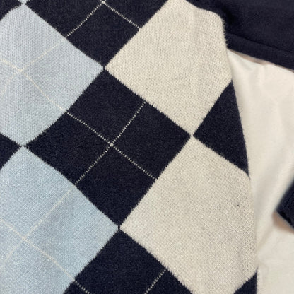 Romwe Navy Blue Argyle Cropped Cardigan | Best Fit UK 8