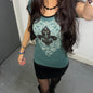 Authentic Miss Me Lace Trim Rhinestone Fleur-de-Lis Tee | Best Fit UK 8
