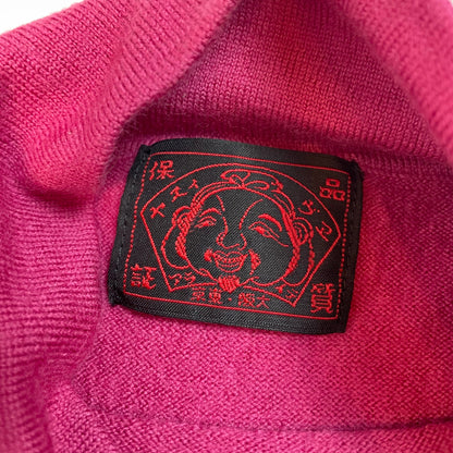 Rare Authentic Vintage Evisu Japan Pink Knit Turtleneck with Cream Logo | Best Fit UK 8
