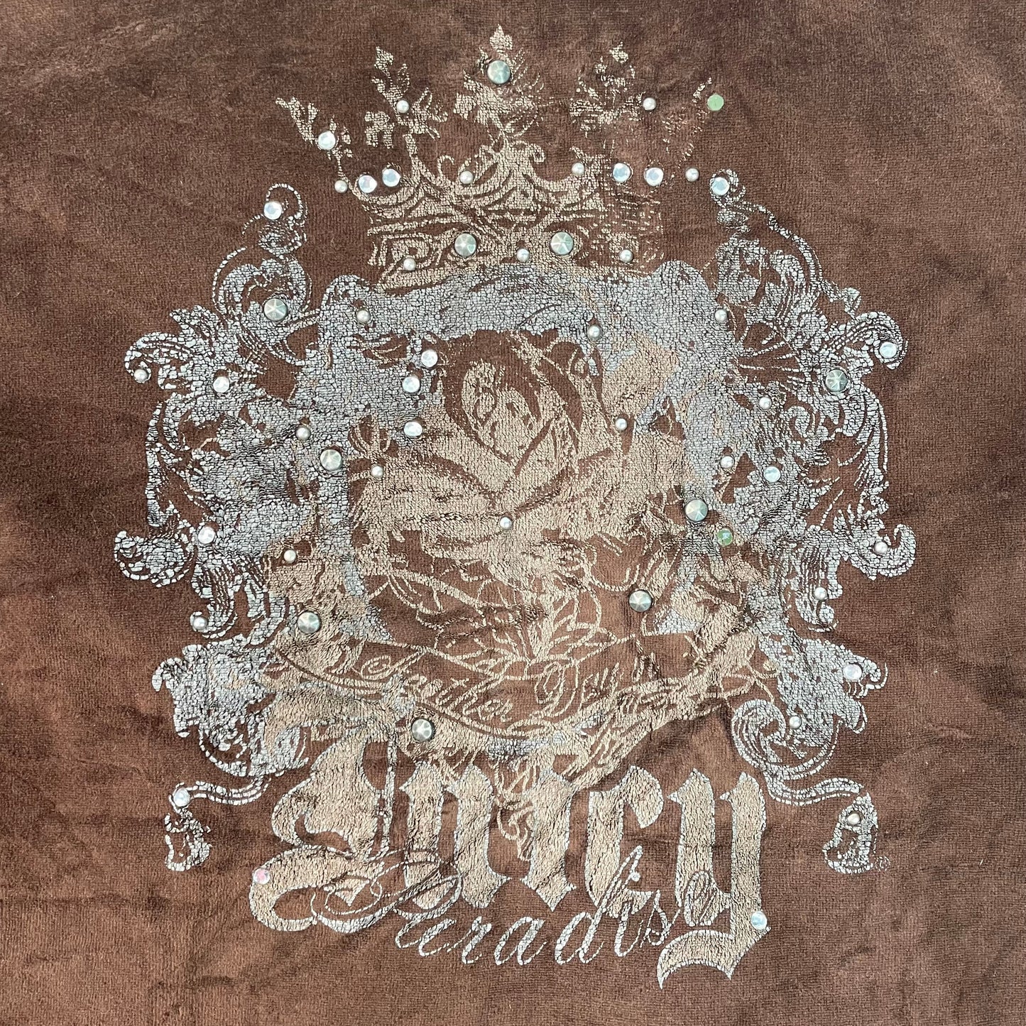 Authentic Y2K Juicy Couture USA Brown Velour Rhinestone Hoodie | Best Fit UK 10-12