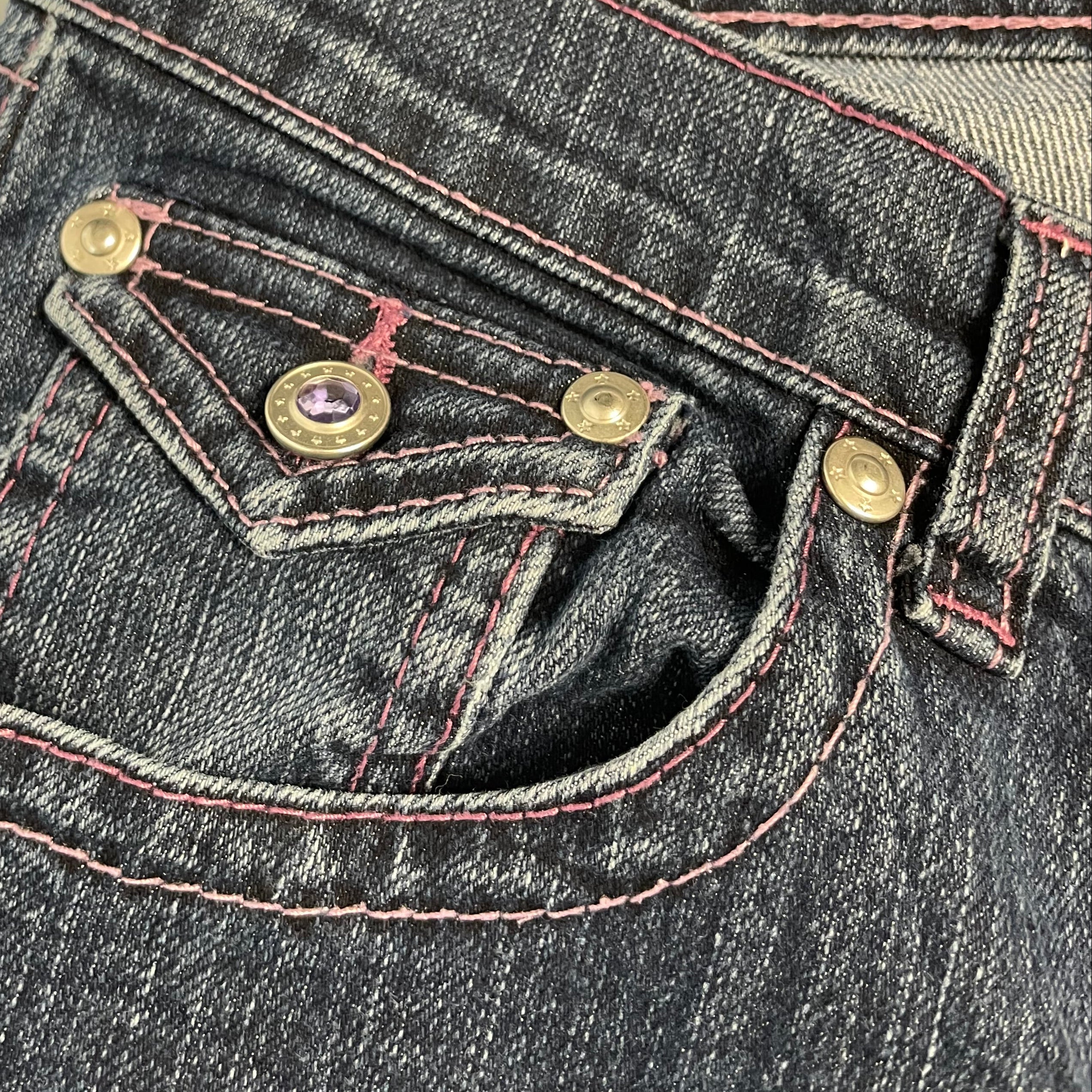Vintage Y2K Jordache Bootcut Jeans with Pink Stitch & Gem Buttons | Best Fit UK 6