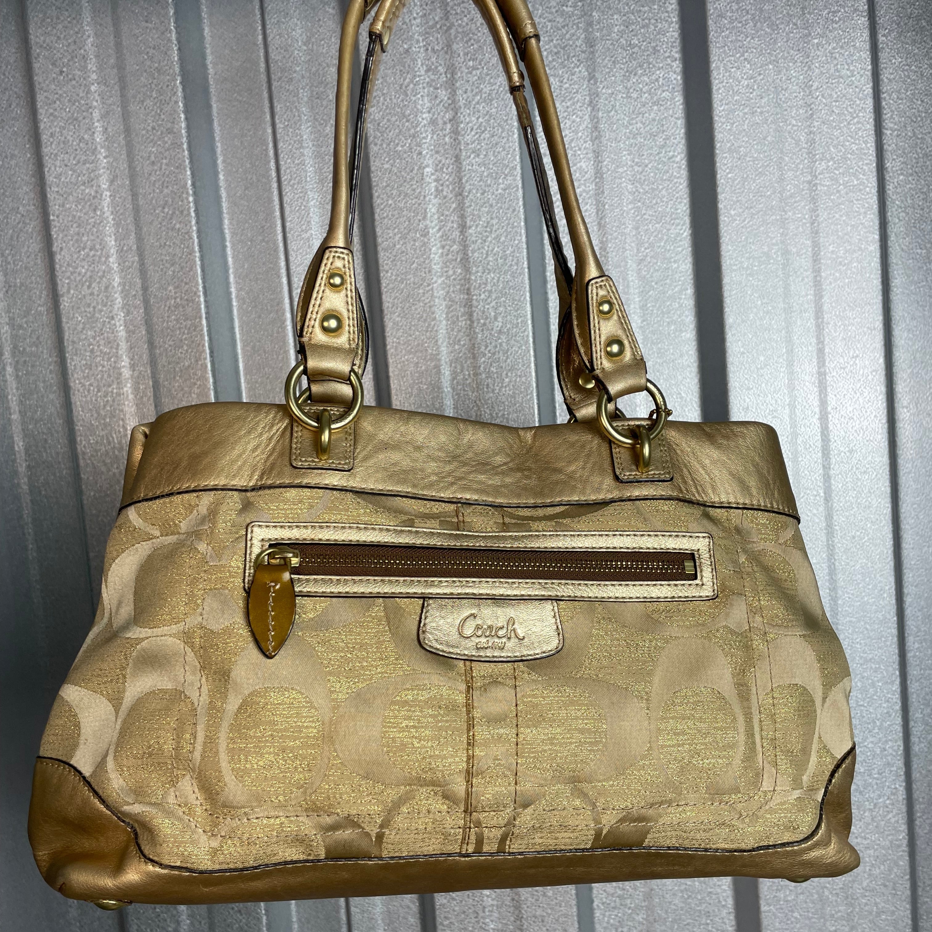Authentic Coach Signature Metallic Gold Satchel – 2009 Edition