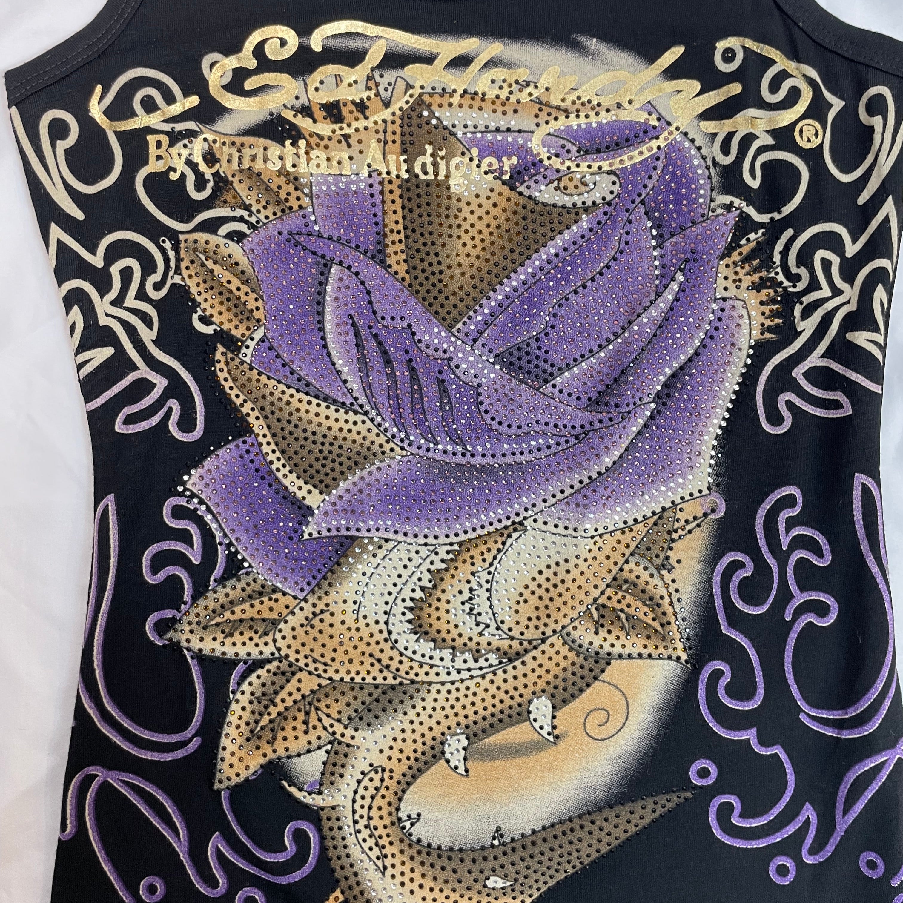 Authentic Ed Hardy by Christian Audigier Purple Rose Rhinestone Tank | Size S / UK 6-8