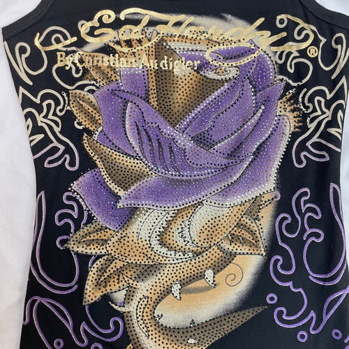 Authentic Ed Hardy by Christian Audigier Purple Rose Rhinestone Tank | Size S / UK 6-8