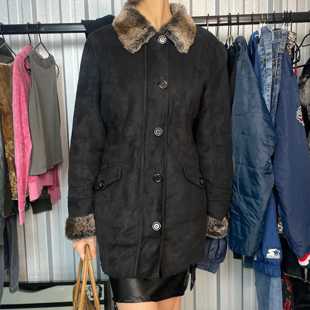 Vintage C&A Canda Faux Suede Shearling Coat | Best Fit UK 10-12