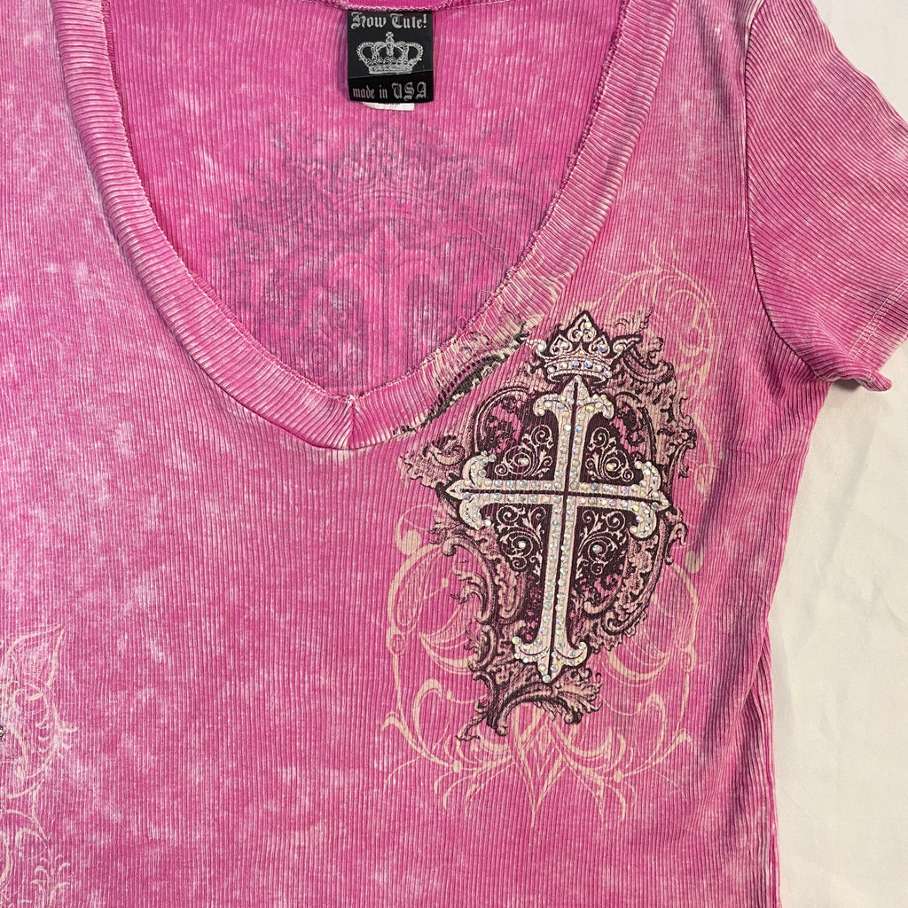 Y2K Tattoo Burnout Cross Tee | Best Fit Size UK 10
