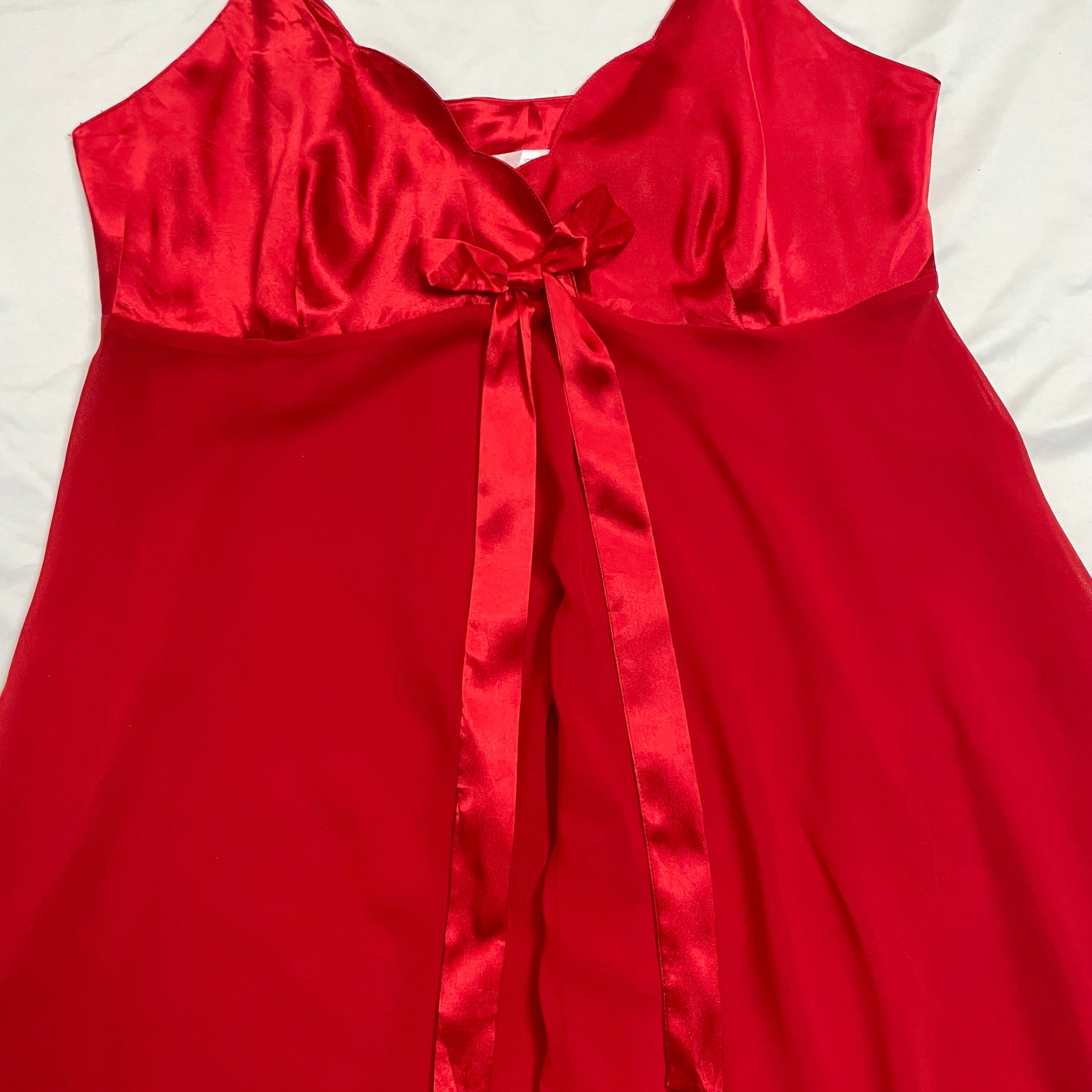Y2K Victoria’s Secret Red Satin & Chiffon Babydoll With Bow | Best Fit Size UK 8