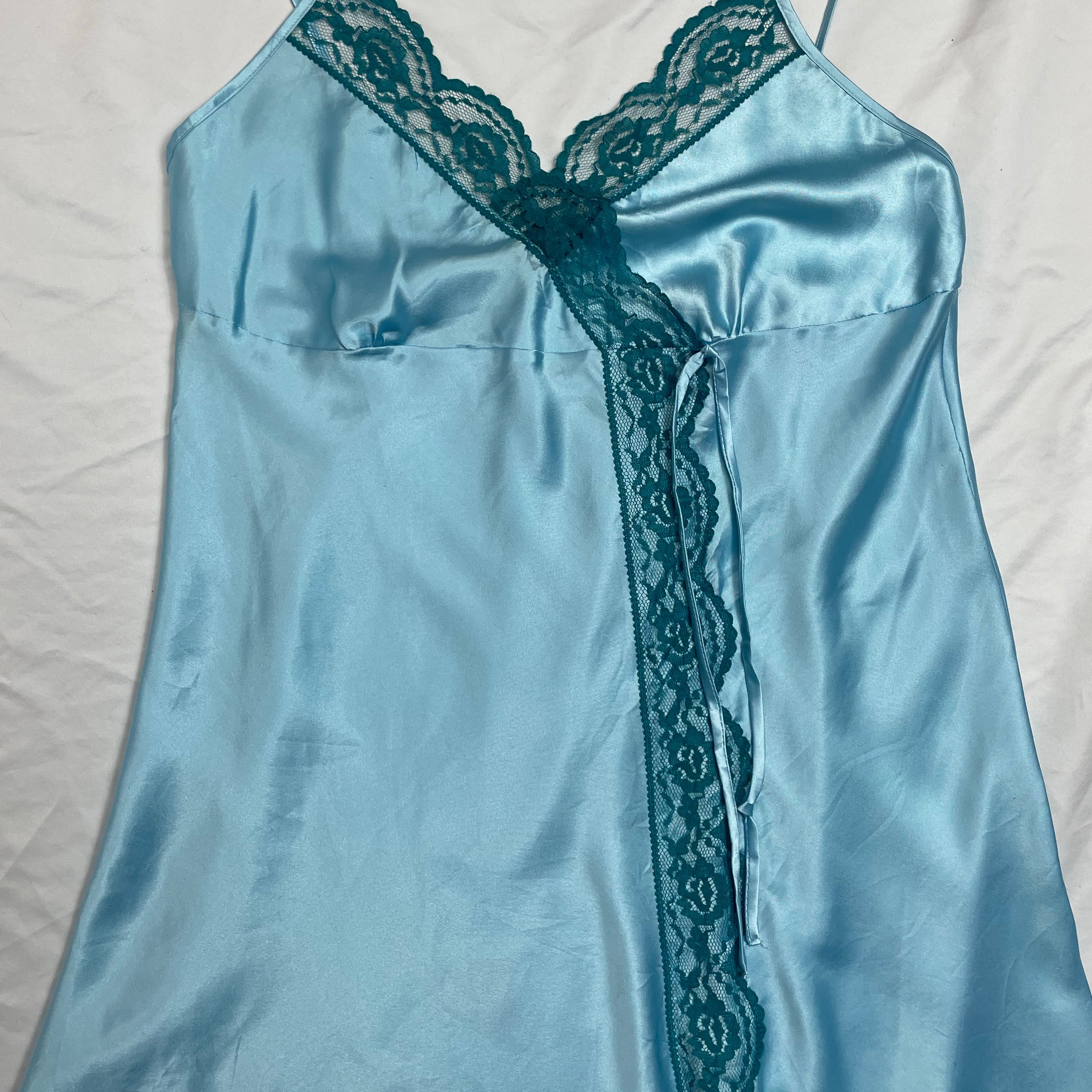 Y2K Victoria’s Secret Angels Blue Satin Lace Babydoll | Best Fit Size UK 8