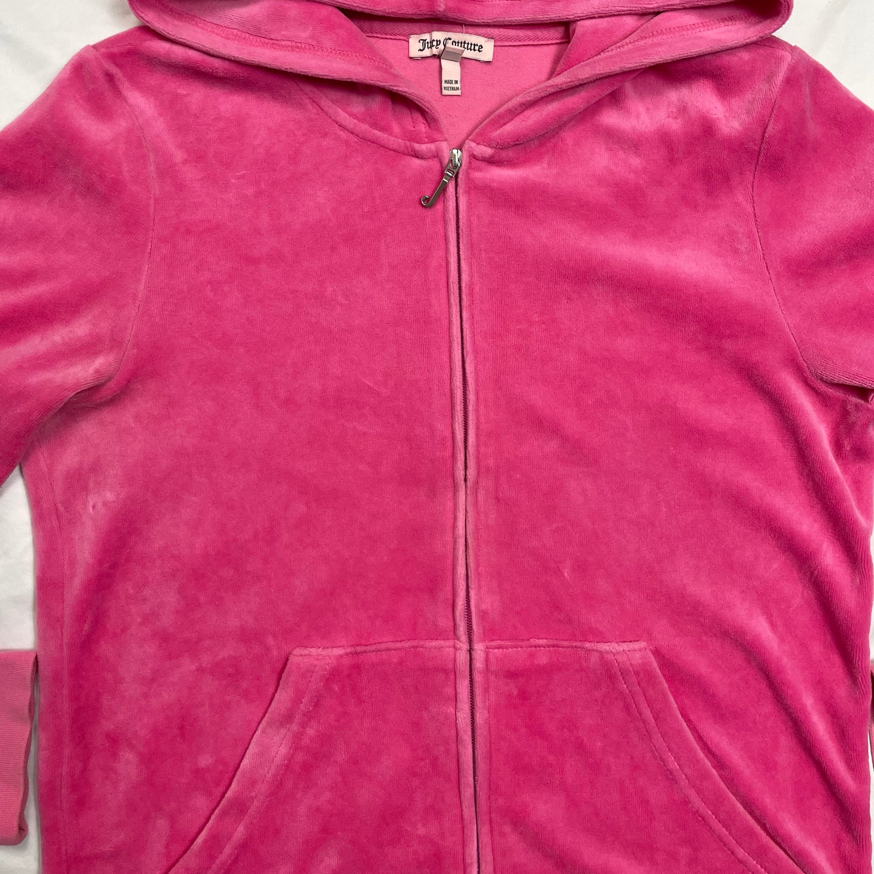 Y2K Juicy Couture Pink Velour Zip Hoodie | Best Fit Size UK 10