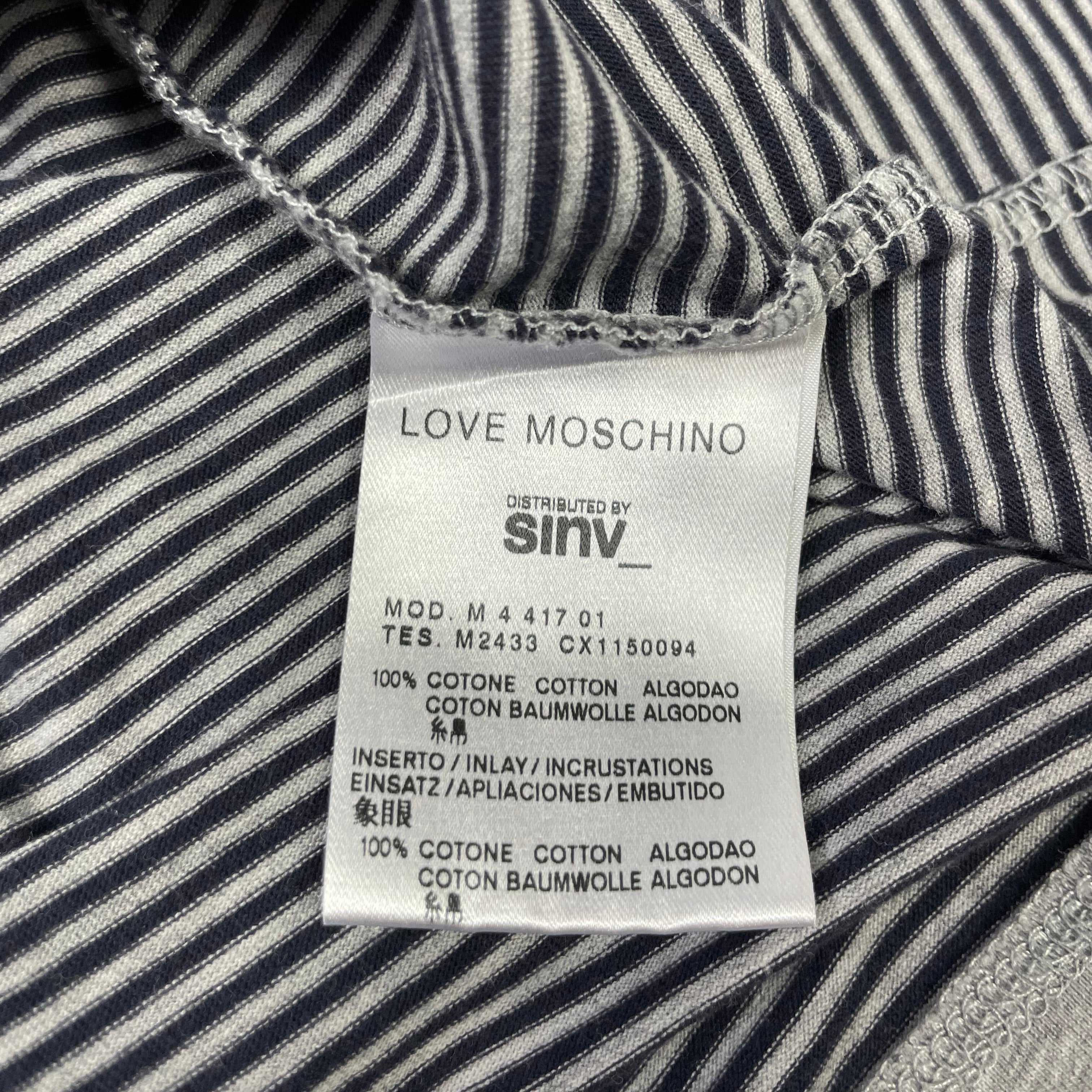 Love Moschino Unisex Layered Stripe Long Sleeve Tee – Grey & Navy