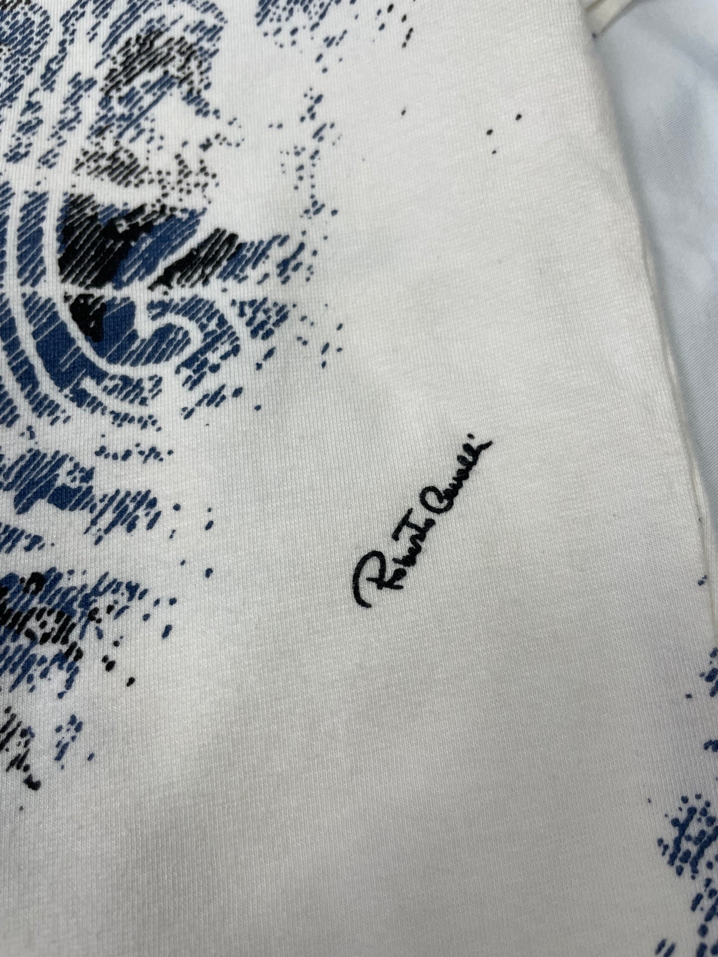 Roberto Cavalli Abstract Cream & Blue Silk-Blend Tee