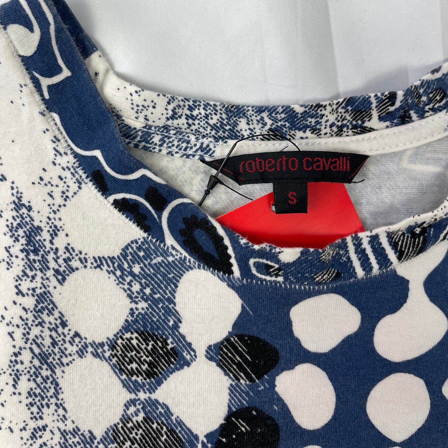 Roberto Cavalli Abstract Cream & Blue Silk-Blend Tee