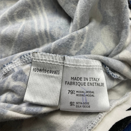 Roberto Cavalli Abstract Cream & Blue Silk-Blend Tee