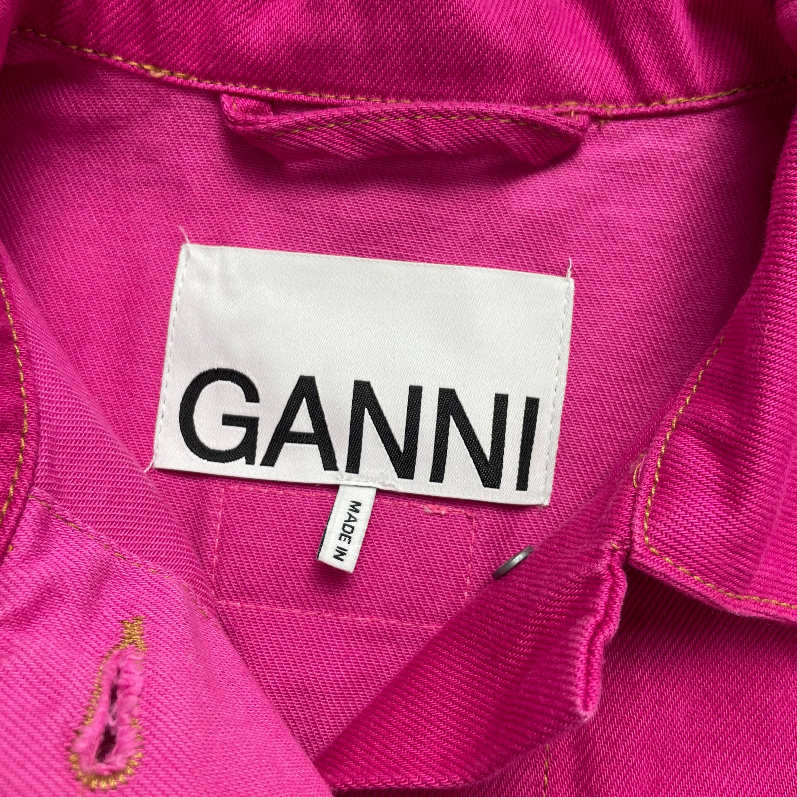 GANNI Two-Tone Pink Cropped Denim Jacket – Size 34 (UK 6–8)