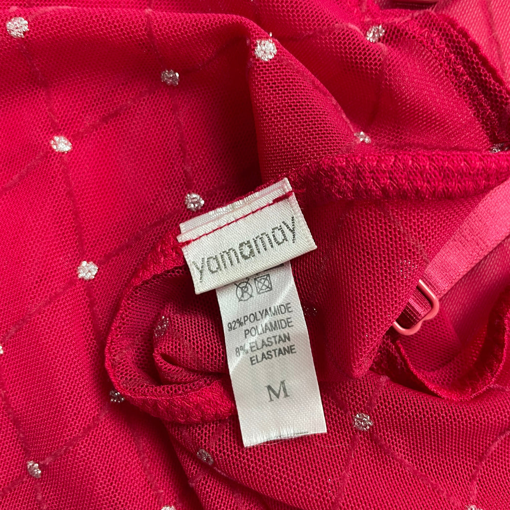 Yamamay Dark Pink Mesh Rhinestone Cami – Y2K Glitter Diamond Top (UK 6-8)
