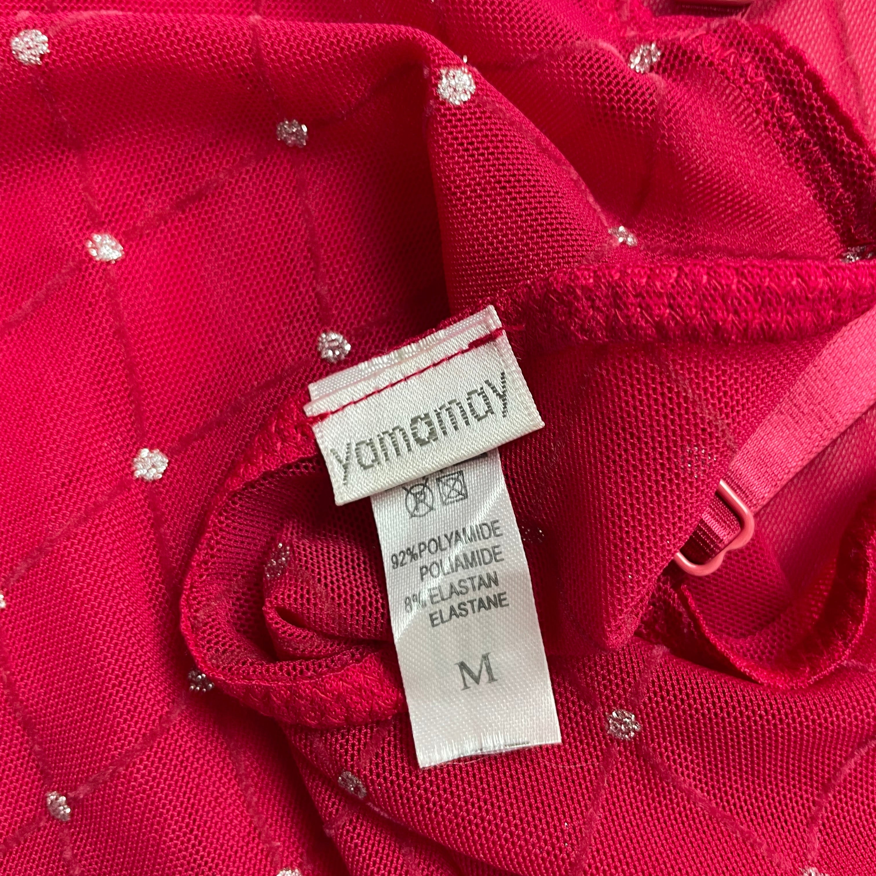 Yamamay Dark Pink Mesh Rhinestone Cami – Y2K Glitter Diamond Top (UK 6-8)