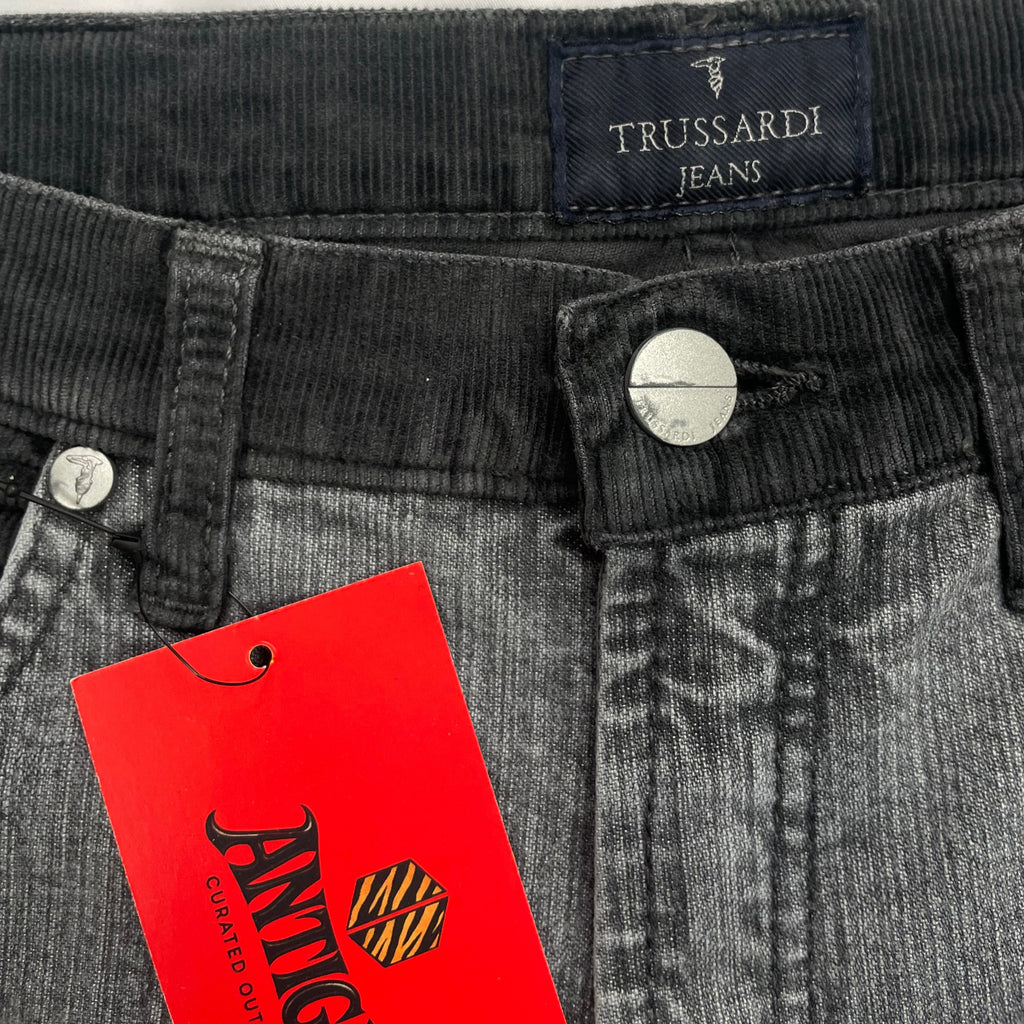 Trussardi Jeans Grey Straight-Leg Jeans with Black Corduroy Detail - UK 8-10