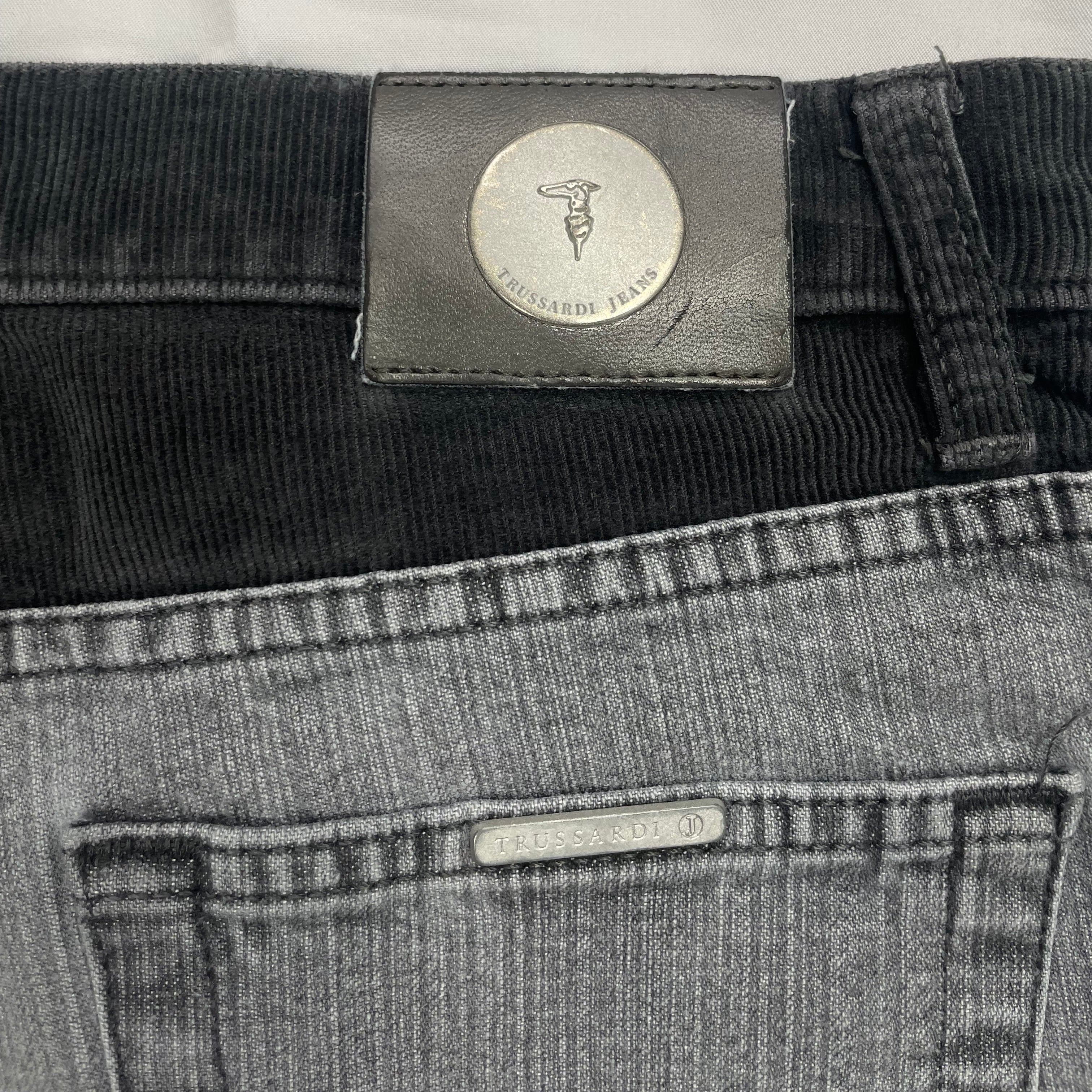 Trussardi Jeans Grey Straight-Leg Jeans with Black Corduroy Detail - UK 8-10