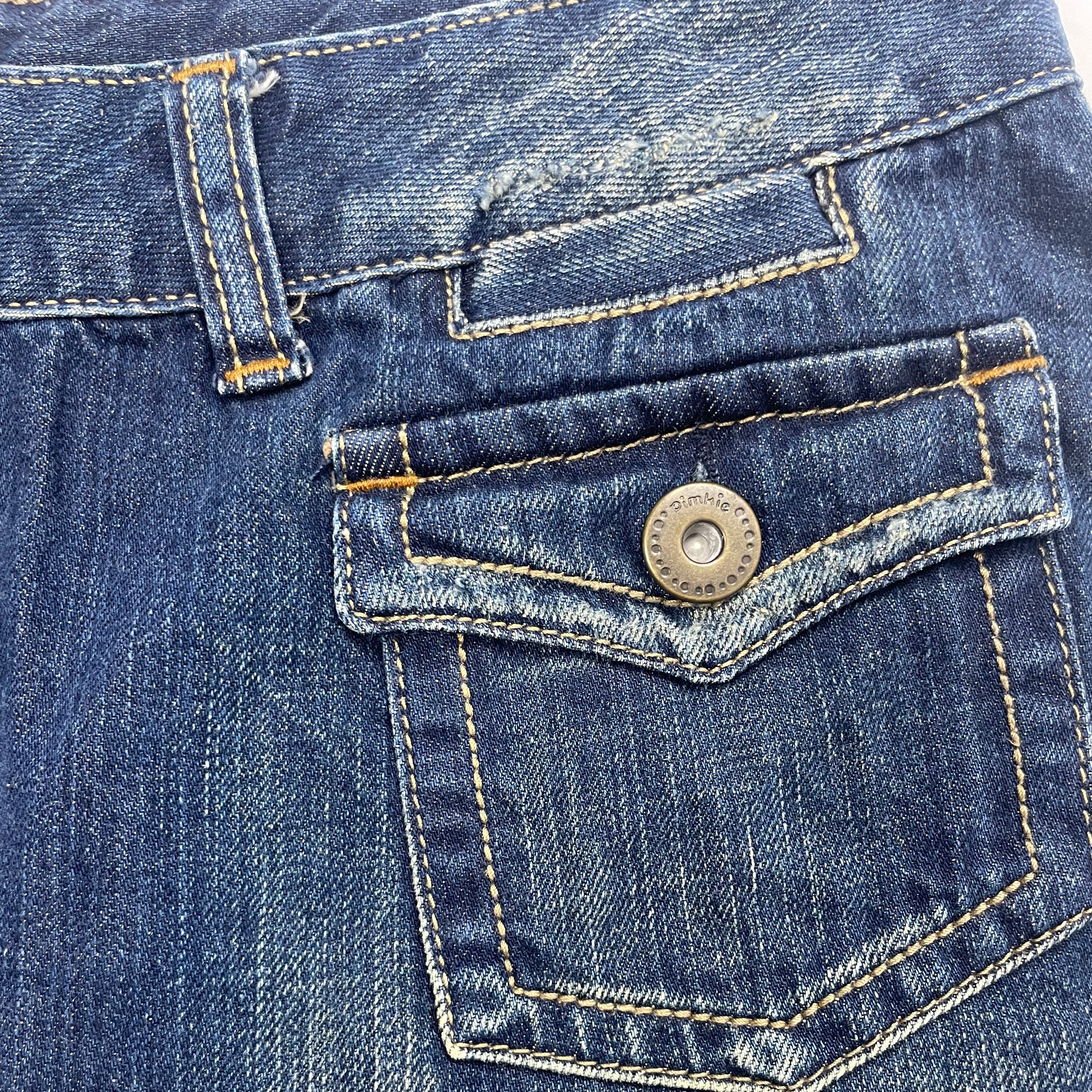 Pimkie Y2K Blue Denim Mini Skirt with Flap Pockets - UK 12 / W32"