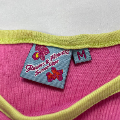 Y2K “Come on! Baby” Cartoon Cami - Pink&Lime, Size M (UK 8–10)