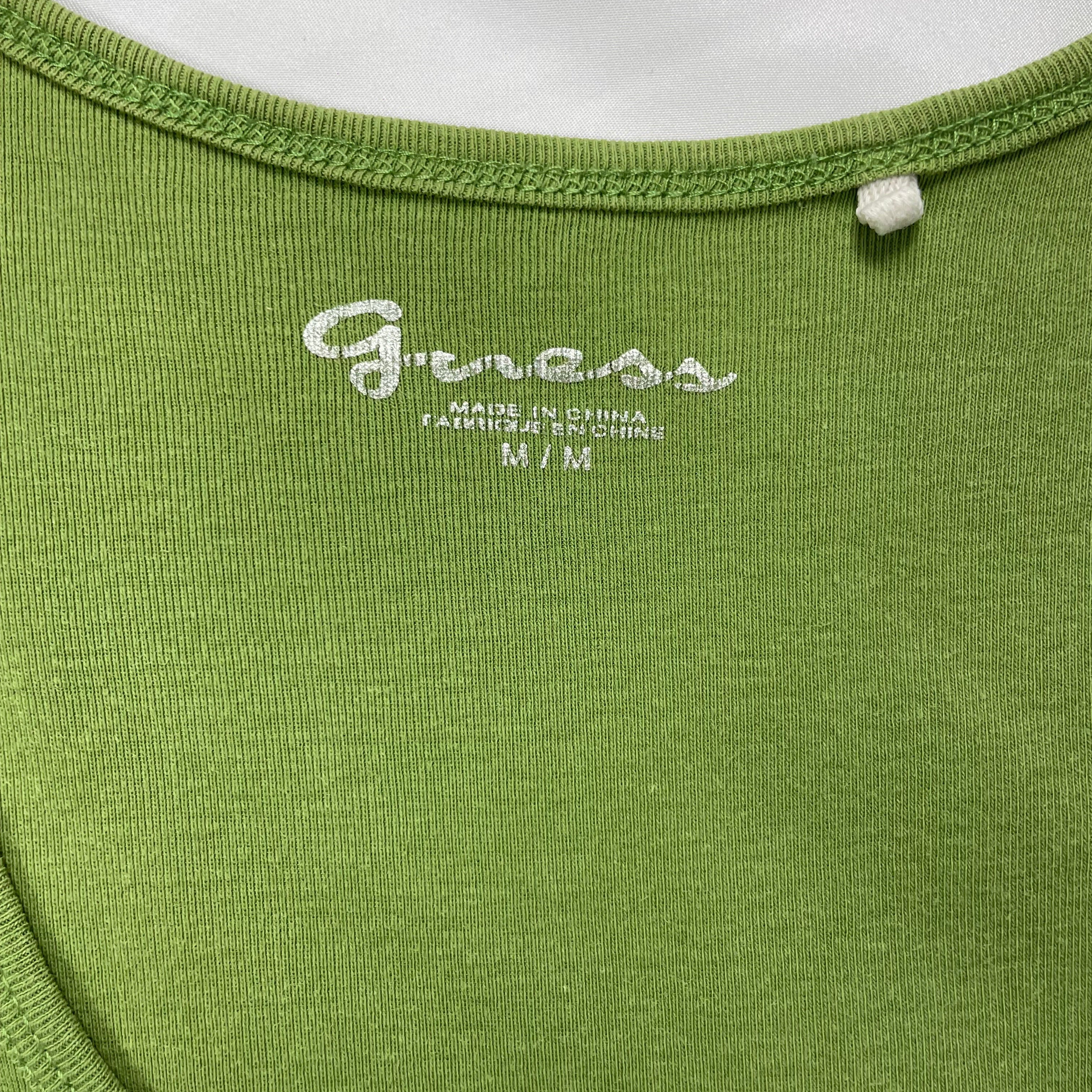 Y2K GUESS Sequin Logo Lace-Up Tank – Olive Green (8-10)