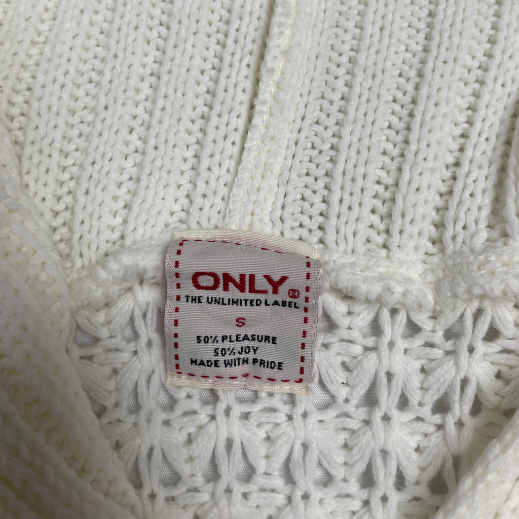 Vintage ONLY White Knit Hoodie Jumper Y2K Fitted Long Sleeve | UK 8