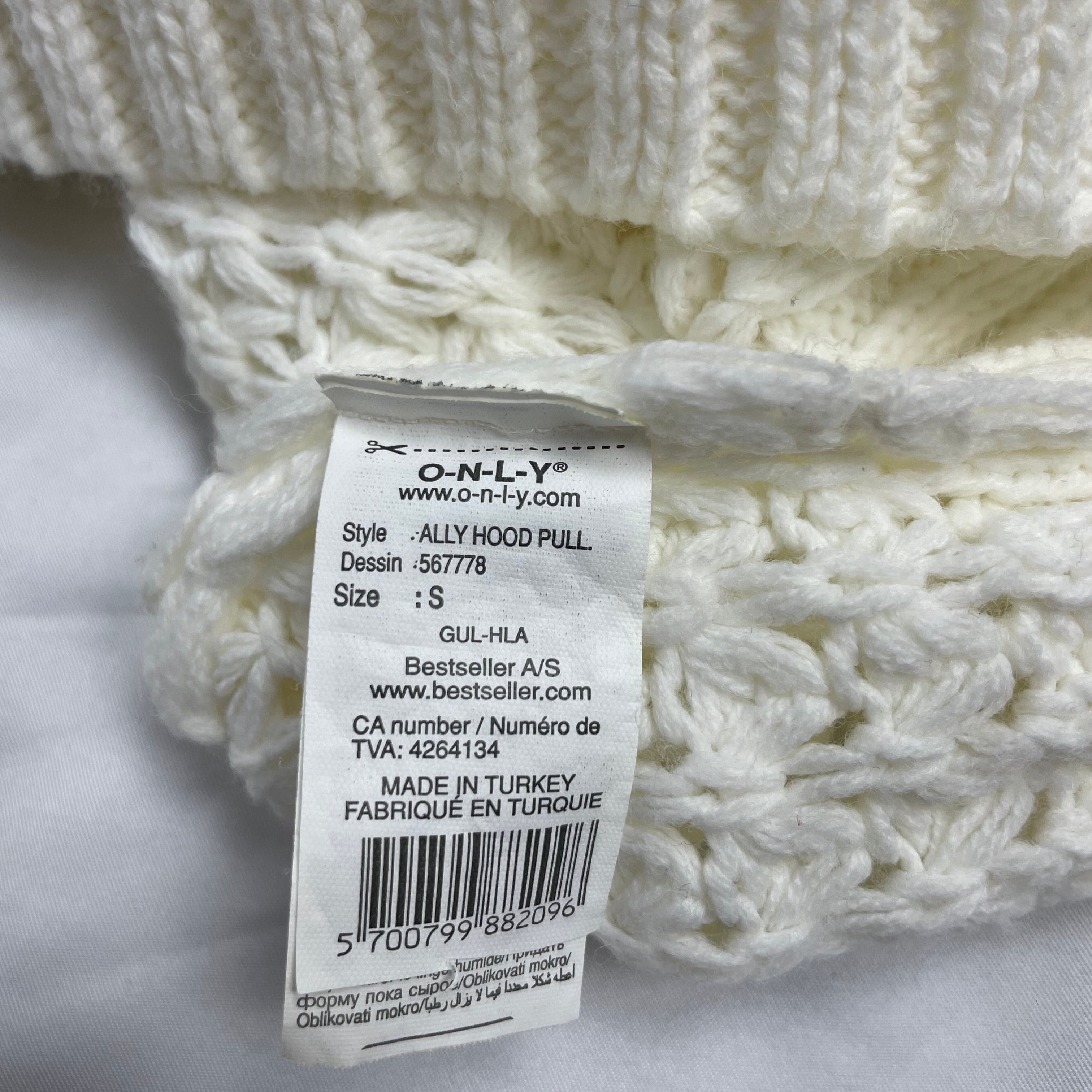 Vintage ONLY White Knit Hoodie Jumper Y2K Fitted Long Sleeve | UK 8