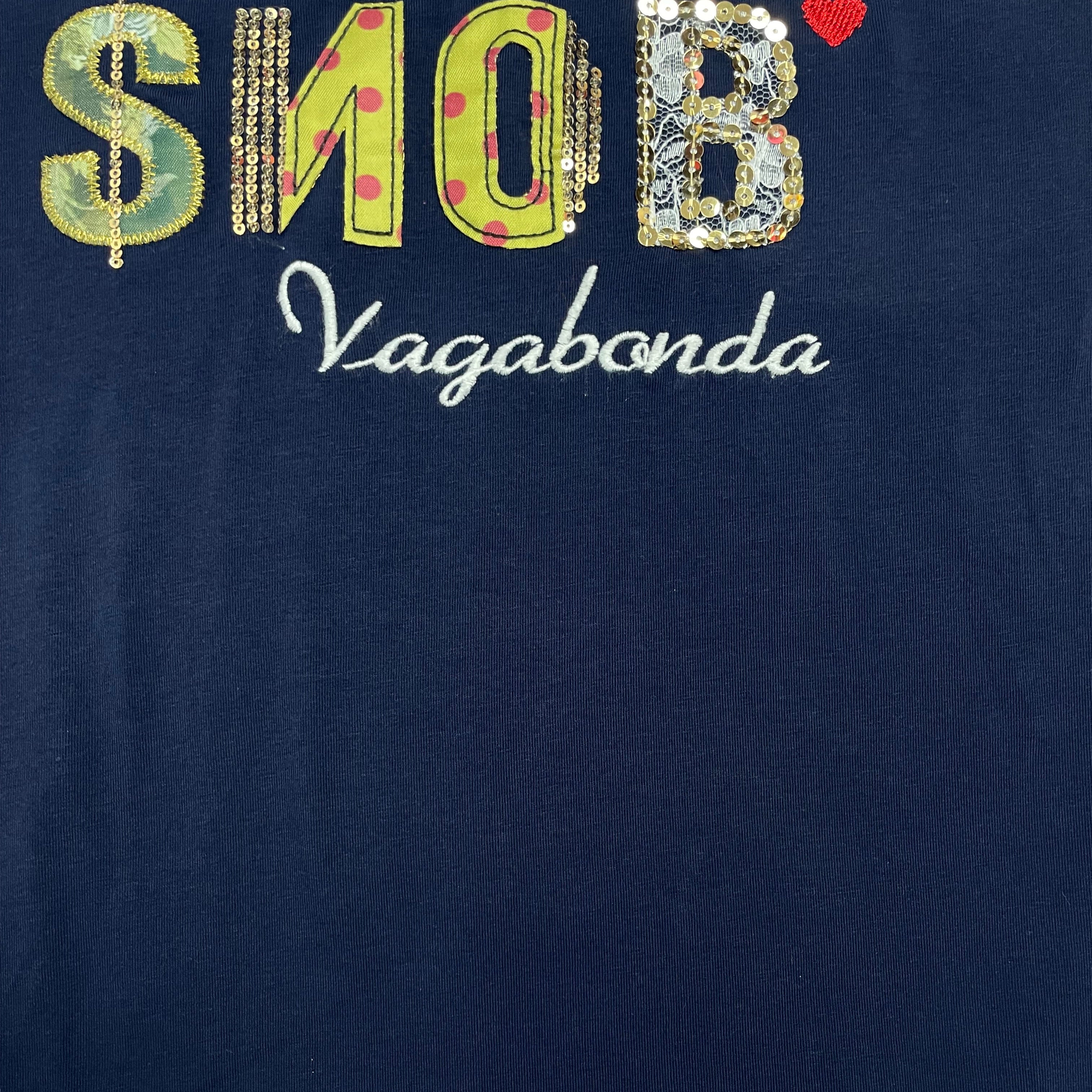 Y2K Monella Vagabonda SNOB Navy Sequin Logo Top | UK 8