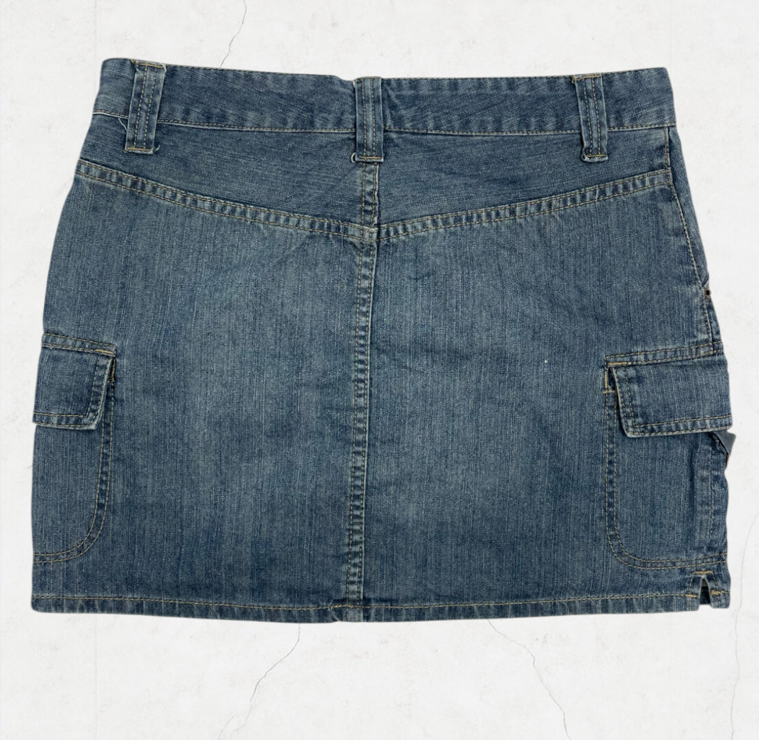 Vintage Quebramar Denim Cargo Mini Skirt Y2K Utility Style | UK 8