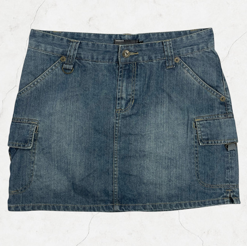 Vintage Quebramar Denim Cargo Mini Skirt Y2K Utility Style | UK 8