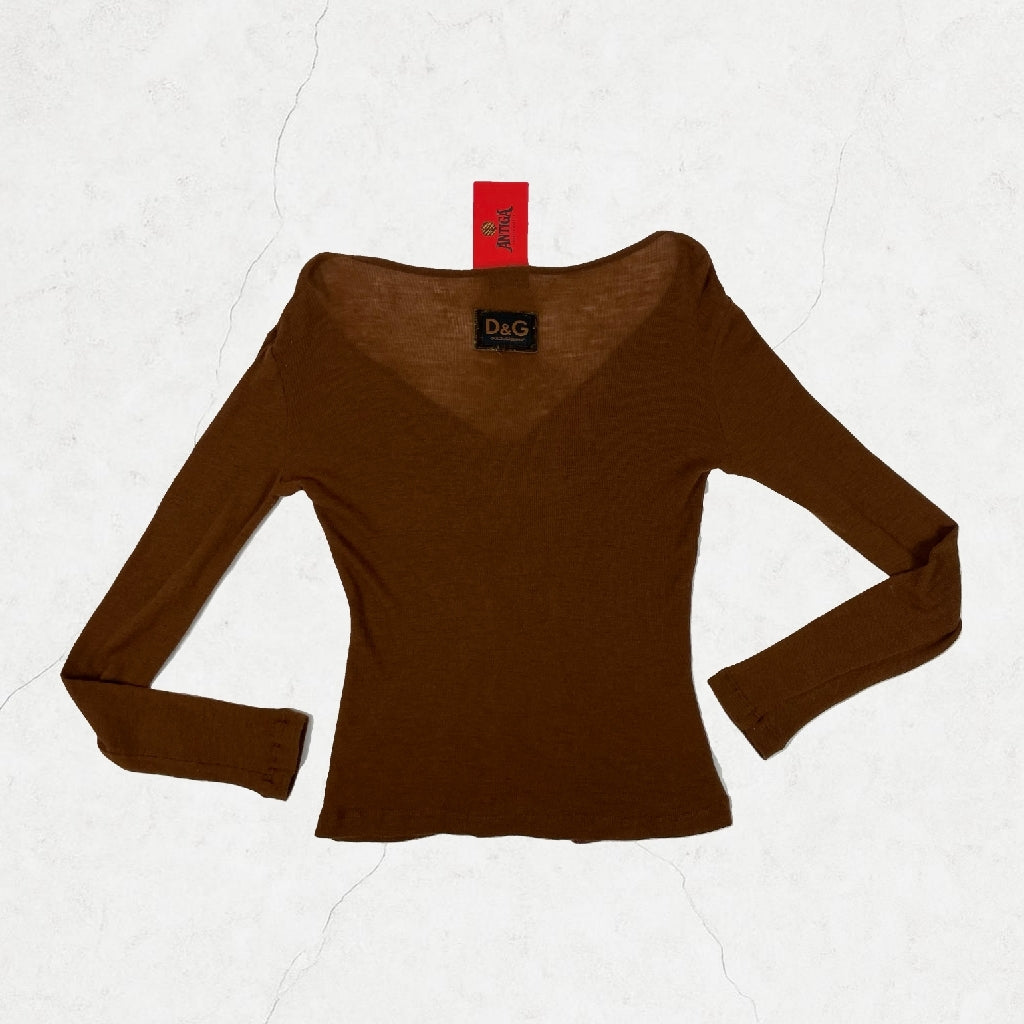 Y2K D&G Ribbed Lace Panel Top – Rare Vintage (Made in Italy)